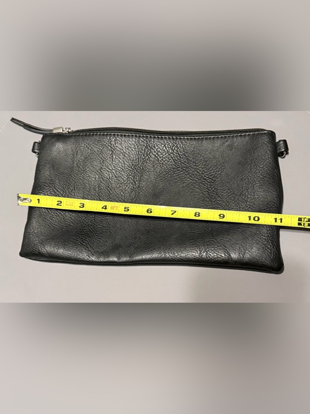 Black Leather Zip Pouch Clutch - Picture 6 of 7